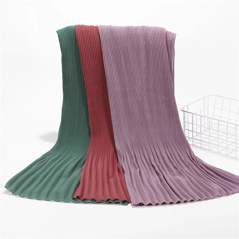 2022 New Eid Plain Chiffon Pleated Shawl Crinkled Scarves Hijabs Muslim Headscarf Islam Scarf Women Hijab