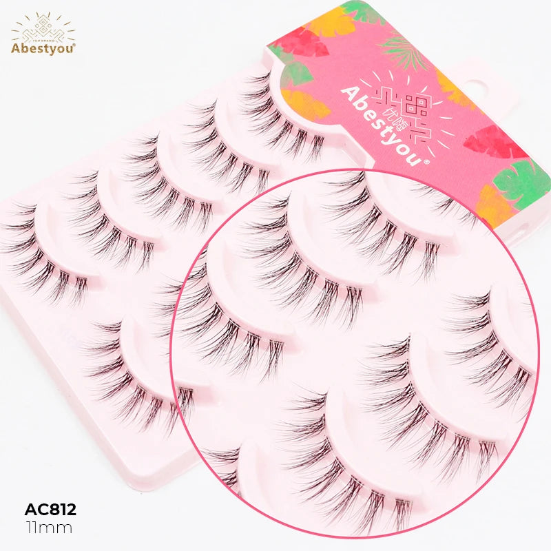 Abestyou AC812 Factory Direct Wholesale 3D Silk Full Strip Handmade Clear Band Natural Vegan Synthetic Faux Mink Eyelashes