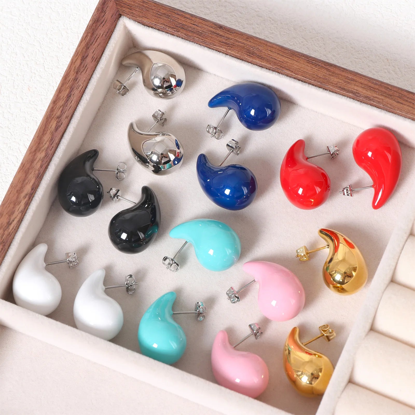 Colorful Waterdrop Stud Earrings for Women Trendy Gold Plated Stainless Steel with Chunky Gold Enamel Teardrop Style