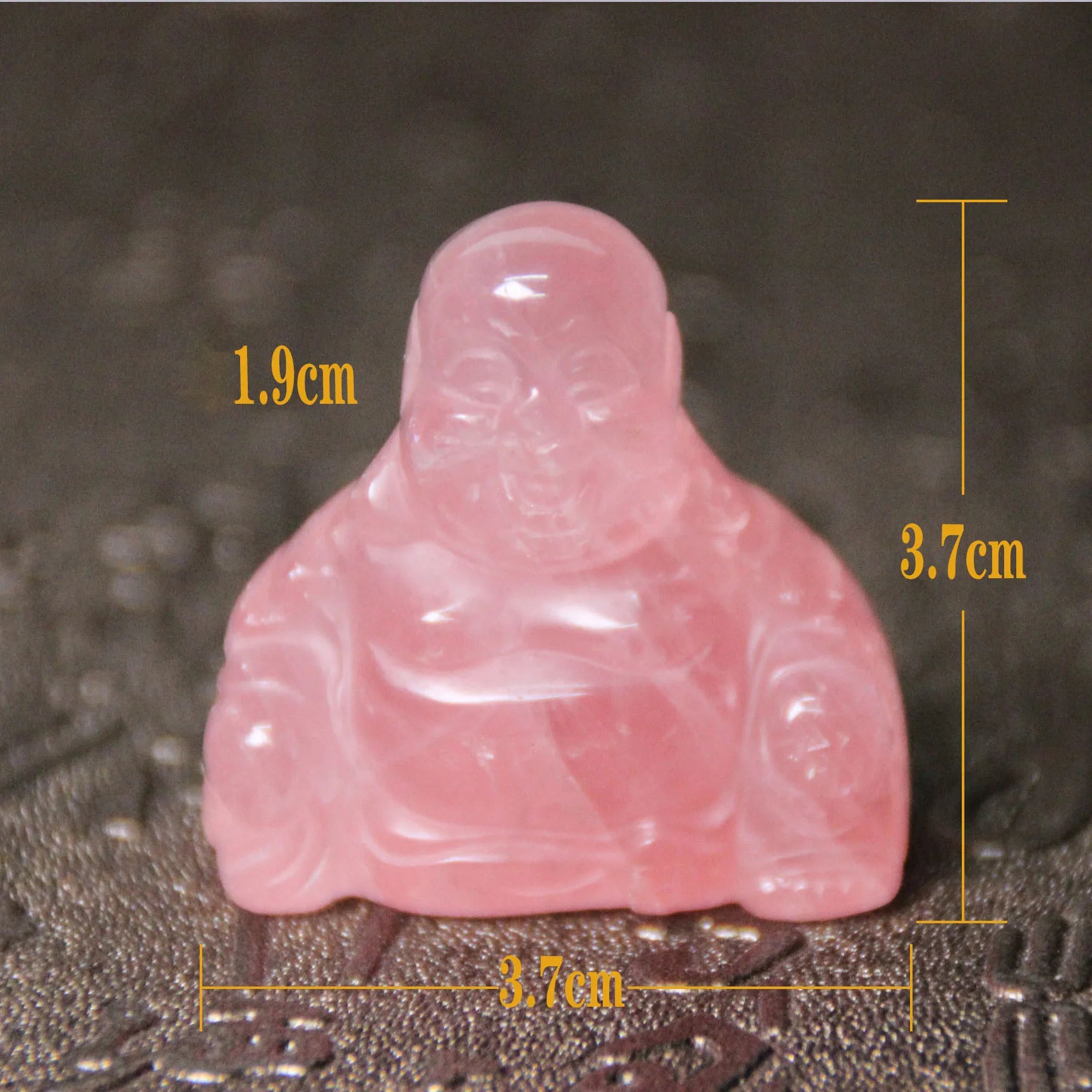 Huiying Hot Sale Natural Crystal Sitting Happy Buddha Statues 37*37mm Art Sculpture Gemstone Rose Quartz Carved Gifts