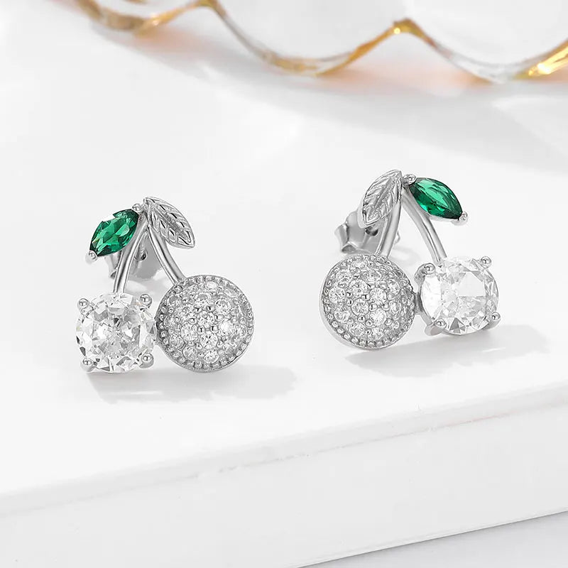 Wholesale Exquisite Creative Fruit Jewelry 925 Sterling Silver Big Round Gemstone Cherry Stud Earrings