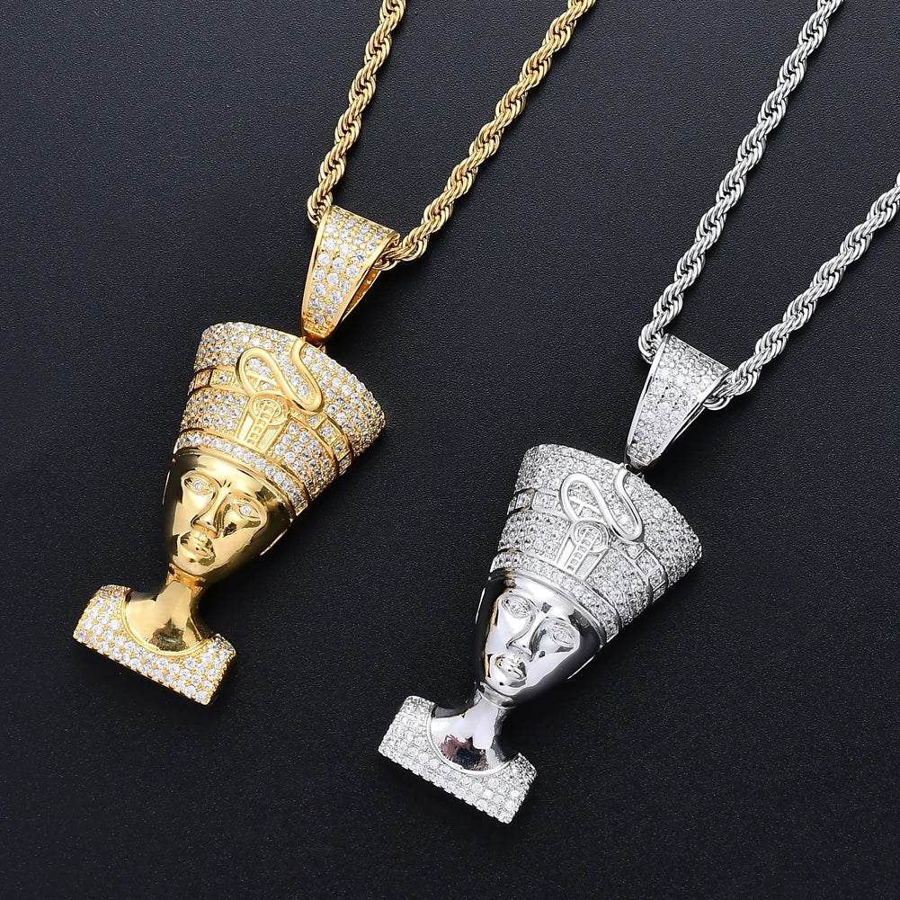 CN073 Gold Plated Brass CZ Pendant Iced Out Cubic Zircon Rope Chain Necklace Hip Hop Gift Jewelry Bling Bling