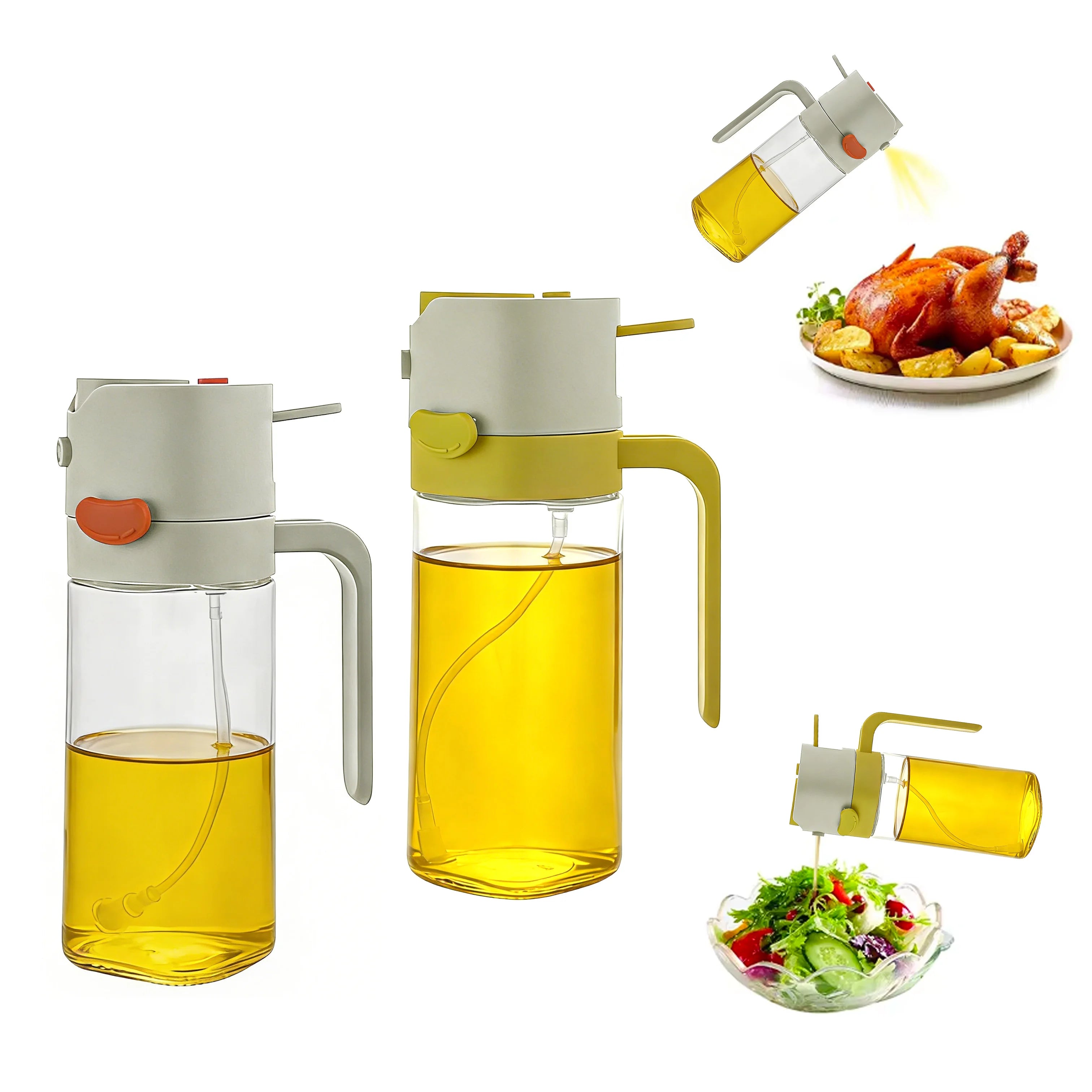 2024 New Design 2 in 1 Kitchen Oil Sprayer and Pour Bottle Atomizing Integrated Glass Condiment Bottles 2 in 1 Oil Dispenser