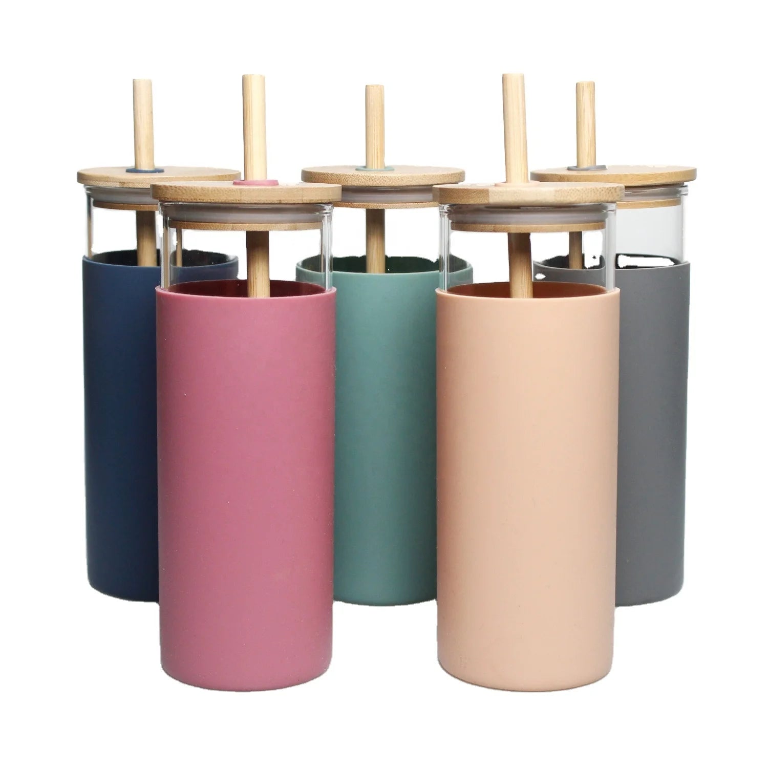 Hot Sell 500ml Glass Tumbler Straw Silicone Protective Sleeve Bamboo Lid Bottles