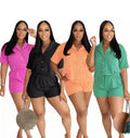 Wholesale Women Casual Set Ladies Short Sleeve Turndown Neck Casual Shirt Top Women Two Pieces Short Set