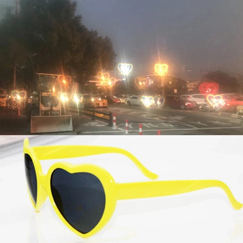Love Heart Shaped Effect Glasses Watch the Lights Change Love Image Heart Diffraction Glasses at Night Sunglasses Women X0002