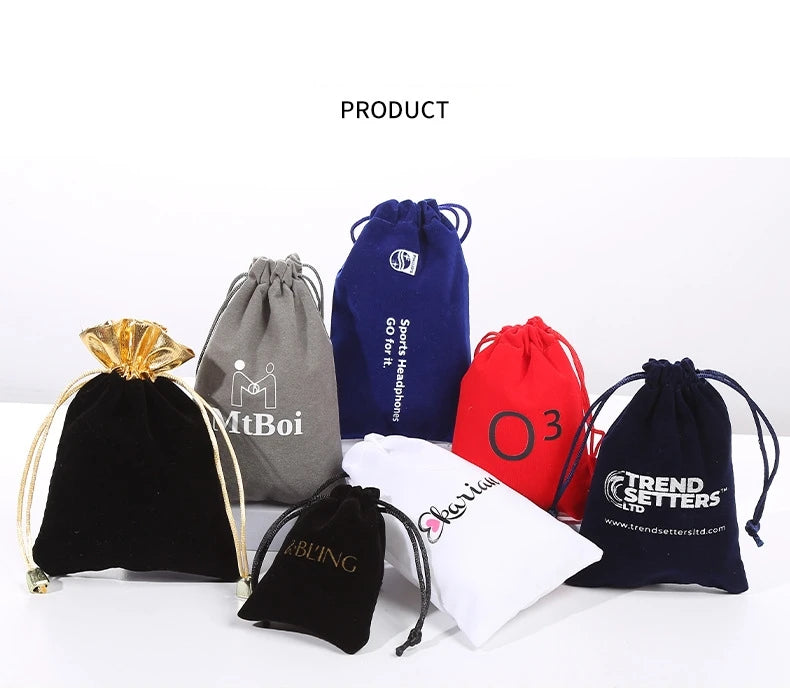 Customized logo Velvet Drawstring Pouch Bag in Various Sizes Custom Made Jewelry Pouches