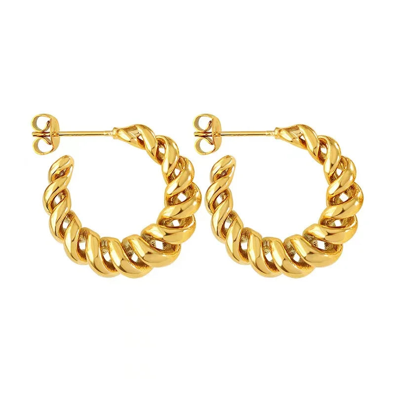 Trendy Ins Hot Selling Popular Round Circle Twist Hoop Earrings Copper 18k Gold Plated Twist Hoop Earrings for Girls