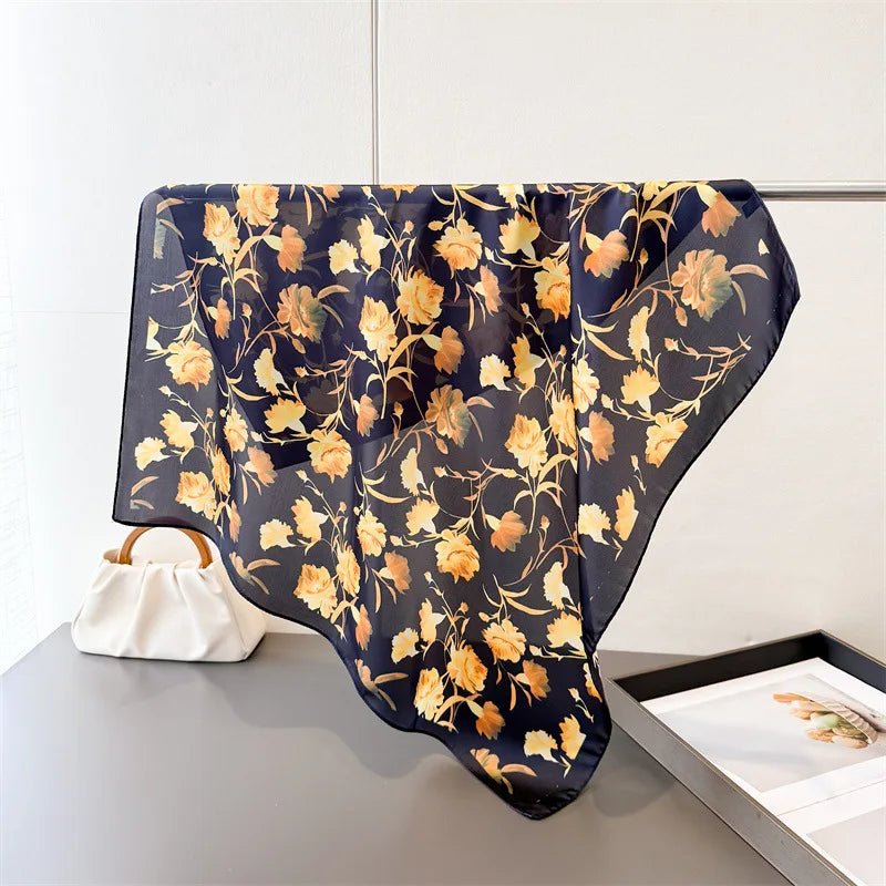 Summer Colorful Flower Pattern Silk Feeling Square Scarves 70*70CM Headwear Bandana for Women Floral Print Tie Small Neck Scarf