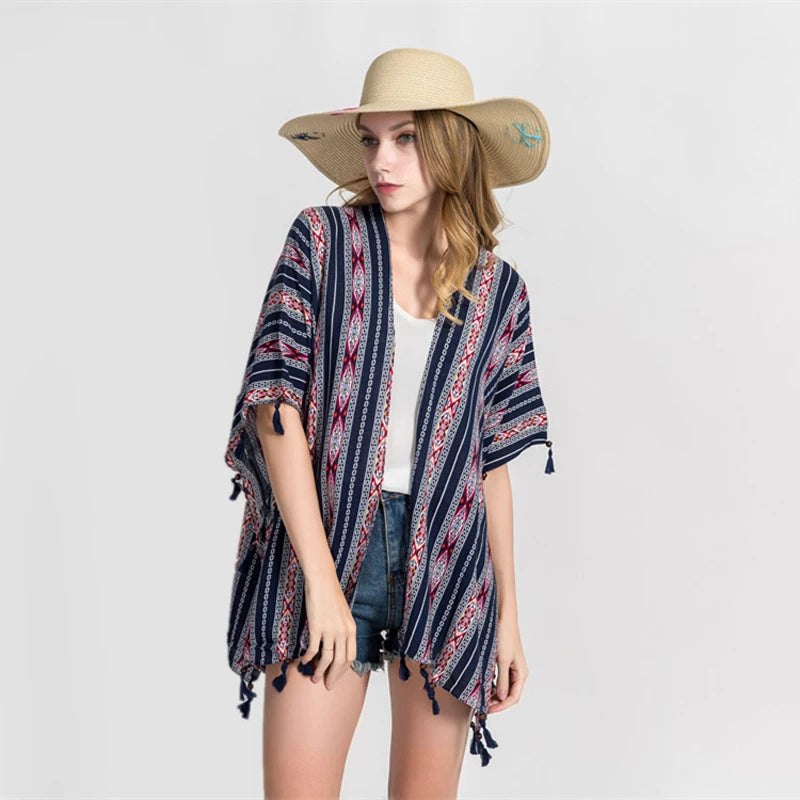 MIO Women Floral Printed Shawl Polyester Coat Blouse Beachwear Sun Protection Shirt Summer Girls Scarf