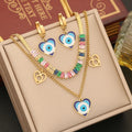Trendy Link Chain Charm Jewelry Zircon Stone Gold Plated Stainless Steel Love Heart Necklace