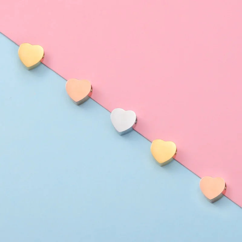 Stainless Steel Heart Charm Mirror Polish Silver Metal Bead Spacer Beads Loose Beads for Jewelry Making DIY Findings