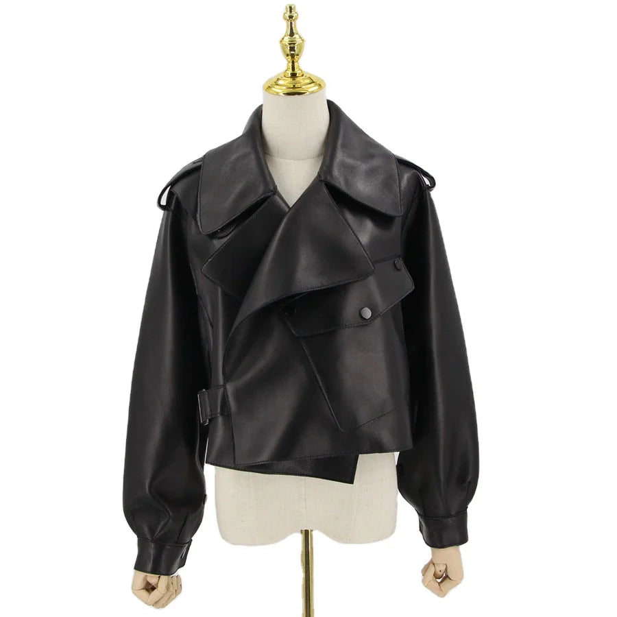 QIUCHEN QC20003 Ready to Ship New Brand Fashion Genuine Made in China Oversized Genuine Real Leather Jackets for Ladies