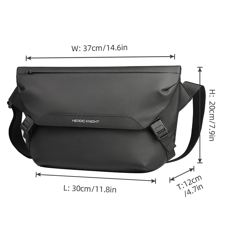 HEROIC KNIGHT High Quality Custom Black Crossbody Shoulder Bag Fashionable Large Design for Men and Women