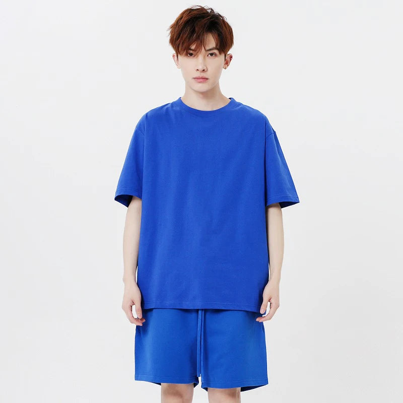 ET-091 Custom 100%cotton Summer 2 Pcs Tracksuit Short Set Unisex Men t Shirt and Shorts Sets