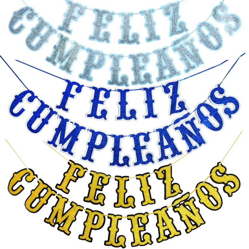 Glitter Feliz Cumpleanos Banner Spanish Happy Birthday Flags Decorations