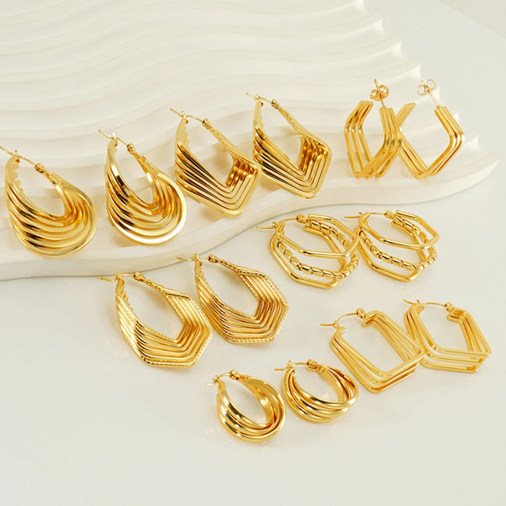Fashion Women's Earrings Loop Earrings Set Jewelry Stainless Steel Gold Plated Hypoallergenic Hoop Earrings for Women Girls