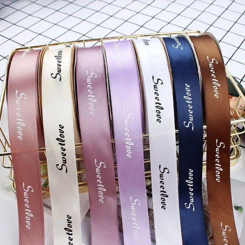 Custom Brand Name Logo Silk Screen Printed 100% Polyester Satin Ribbon with Dots Pattern for Gift Packaging