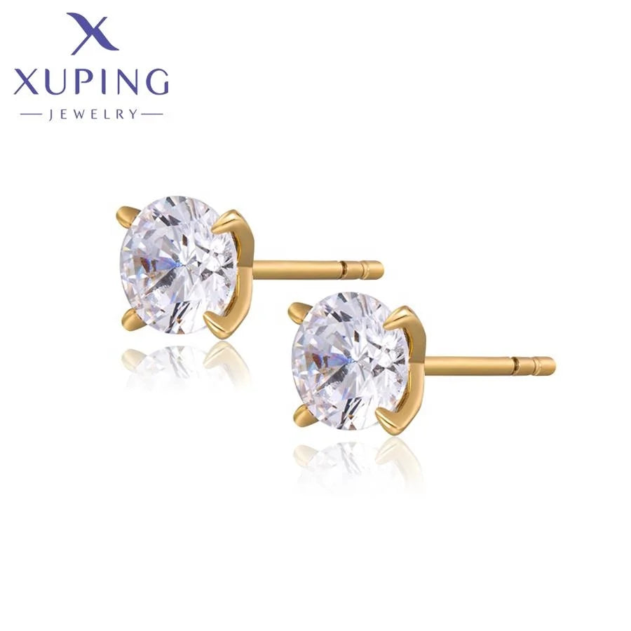 X000810356 XUPING Jewelry Wholesale Simple Copper 14K Gold Plated Artificial Diamond Fashion Stud Earrings