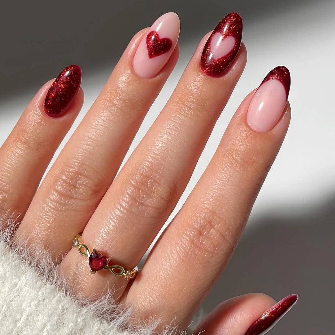 Luxury Acrylic Cute French Tip Press on Nails Set Supplier Wholesale Custom Red Heart Design Short Soft Gel Fake Nails Press on