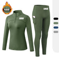 Women Activewear Breathable Quick Dry Plush Long Sleeved Zipper Top Side Pocket Workout Leggings 2 Pieces Gym Wear Set