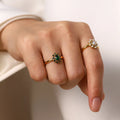 2025 Fashion New Stainless Steel 18K Gold Texture Light Luxury Retro Emerald Advanced Diamond-shaped Index Finger Ring