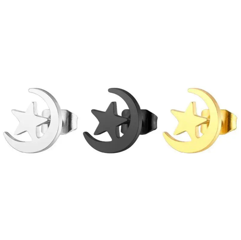 Star Moon Ear Studs Fashion Mini Golden Sweet Stainless Steel Stud Earrings Female Charm Jewelry Accessories  Part  Gifts