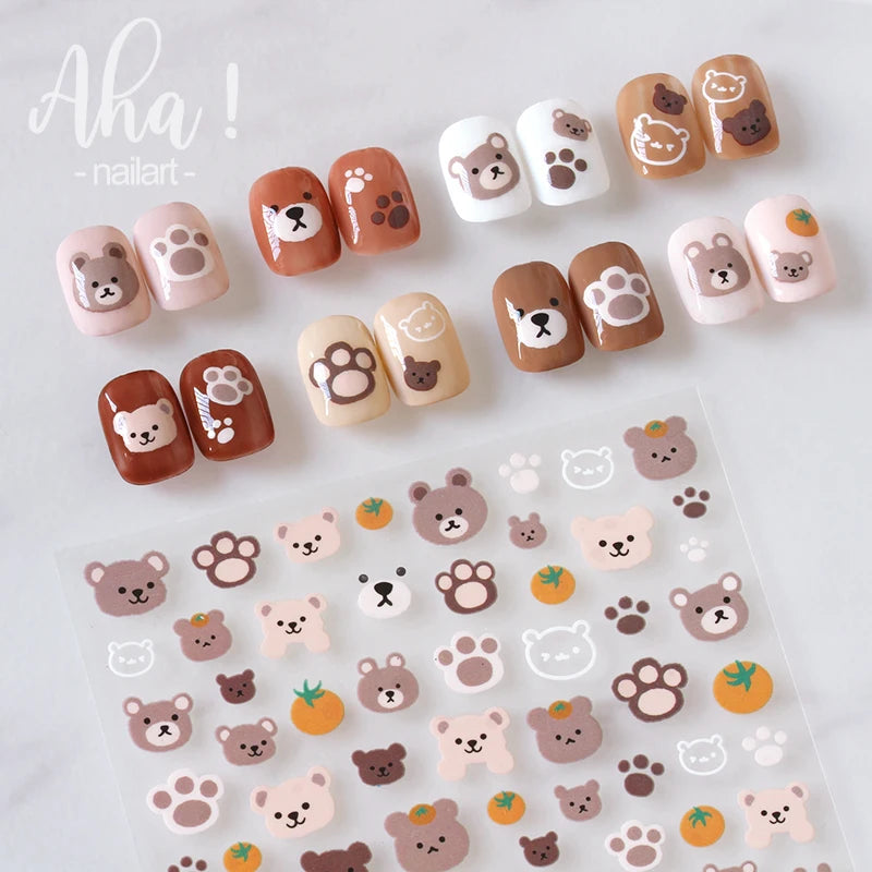 AHA Series Sun Moon Rose Flowers Panda Bears Rabbits Self Adhesive Nail Sticker Nail Art Decoration