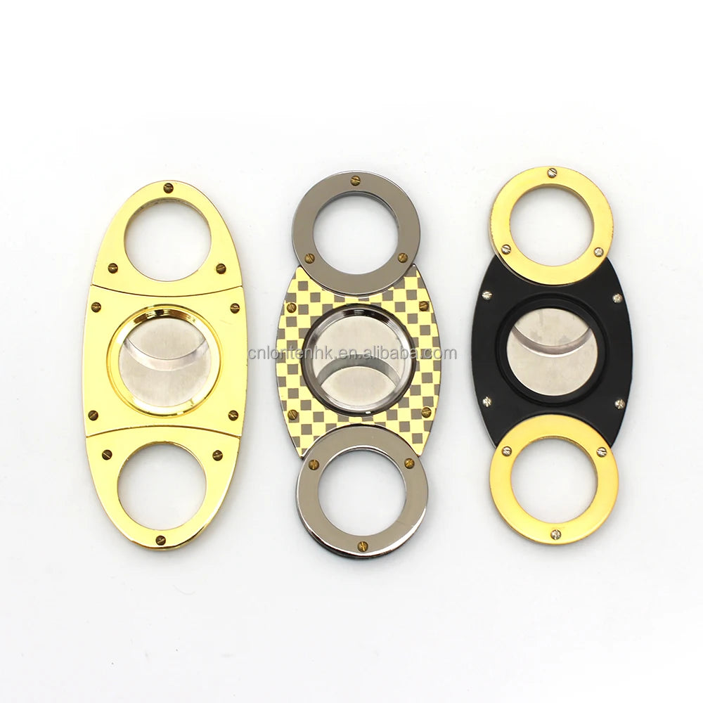 Luxury  Stainless Steel Gold Colour Cigar Cutters Double Blade Perfect Cut Smoking Accessories Cigar Cutter Custom logo