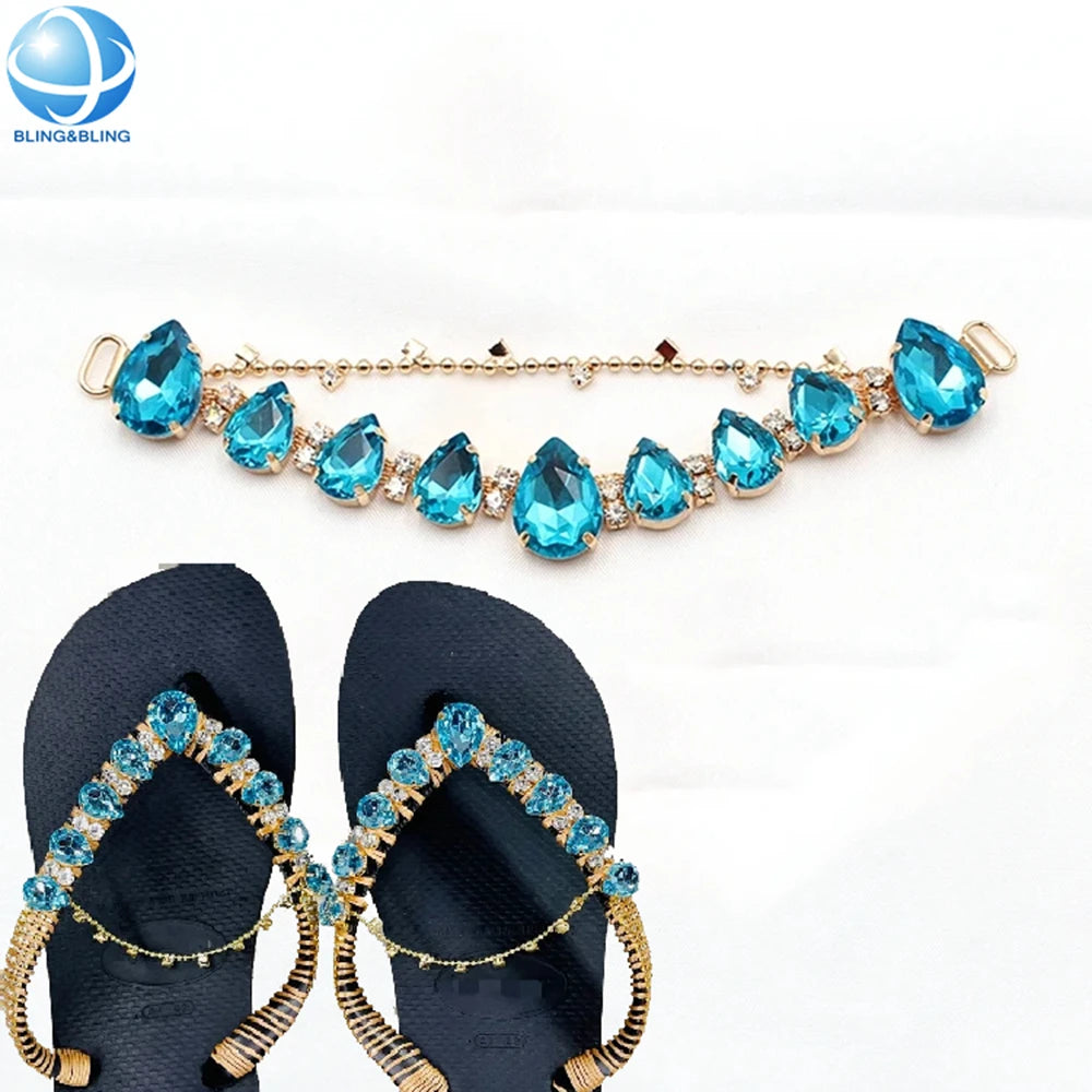 Wholesale Drop Shape Rhinestone Crystal Metal Alloy V Shape Shoes Chain Decoration for Flip Flops Summer Sandals Accessories