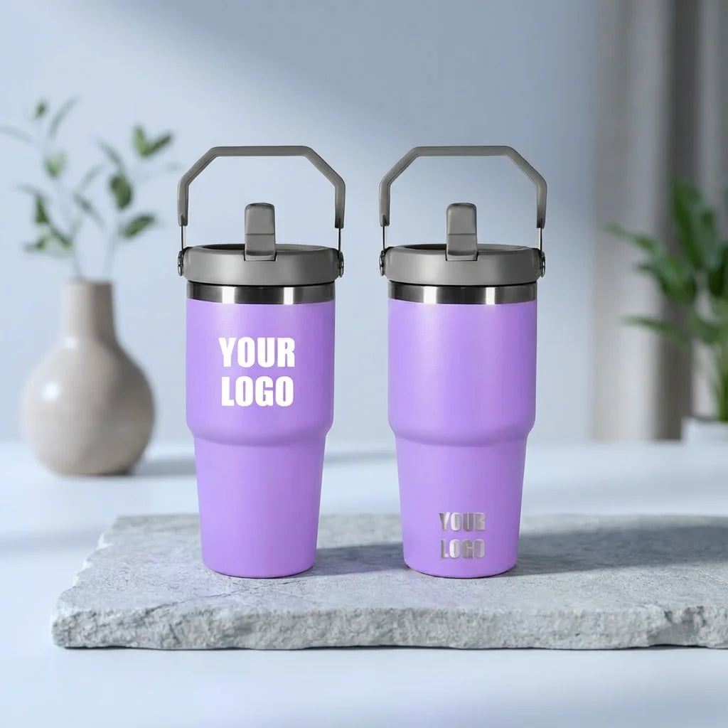 Custom Slim Bottom Tumbler Fit in Cupholder 20oz Leak Proof Double Wall Stainless Steel Vacuum Travel Coffee Cup with Flip Straw