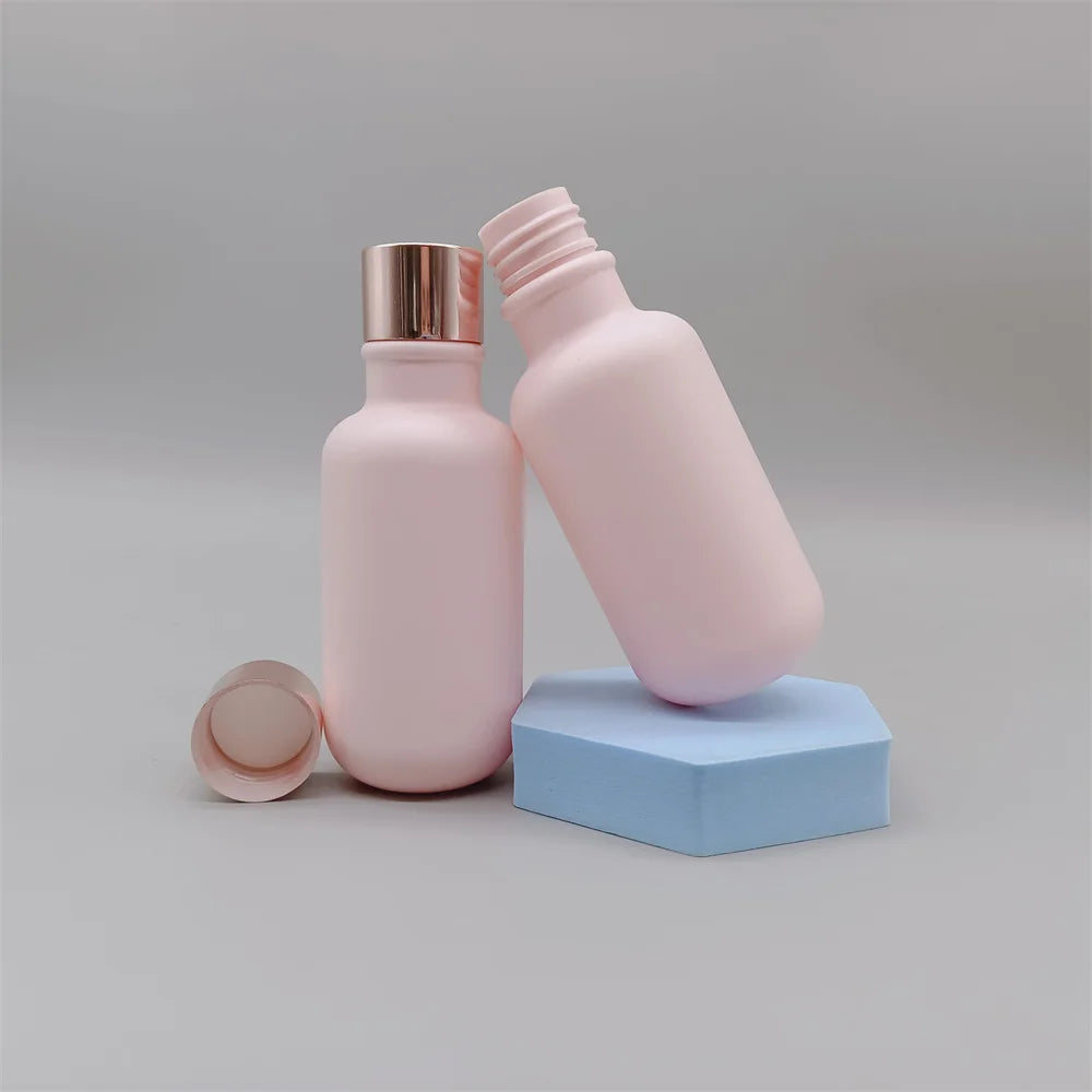 120ml Matte Pink Luxury Toner Plastic Bottle With Gold Aluminum Screw Cap for Essential Oil Body Lotion Face Cream Packaging