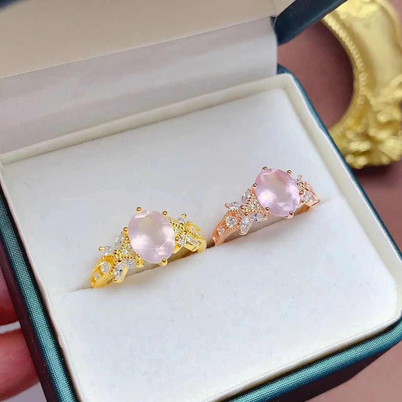 Factory Wholesale Hawaiian 925 Sterling Silver Natural Rose Quartz Good Price Vermeil Women Rings