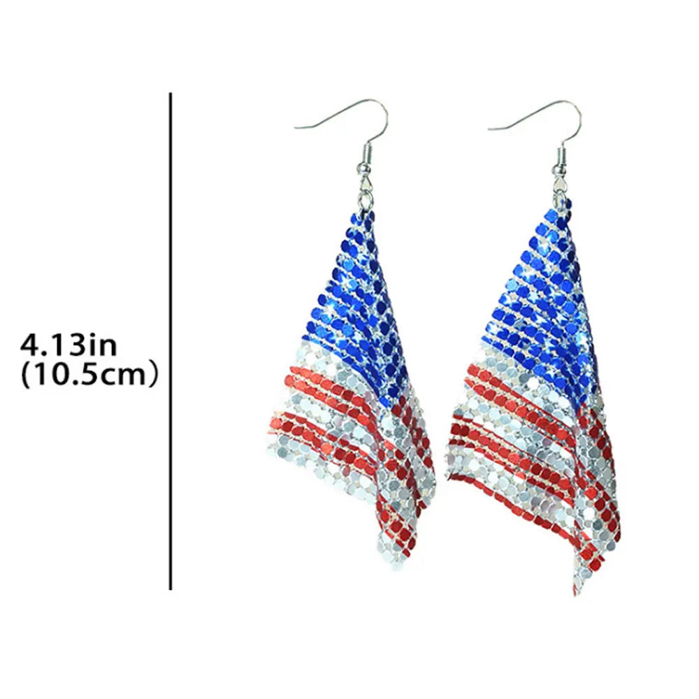 Metal Long Dangle Drop 4th of July Independence Day Patriotic Flag Color USA UK France Country Earrings Women Popular
