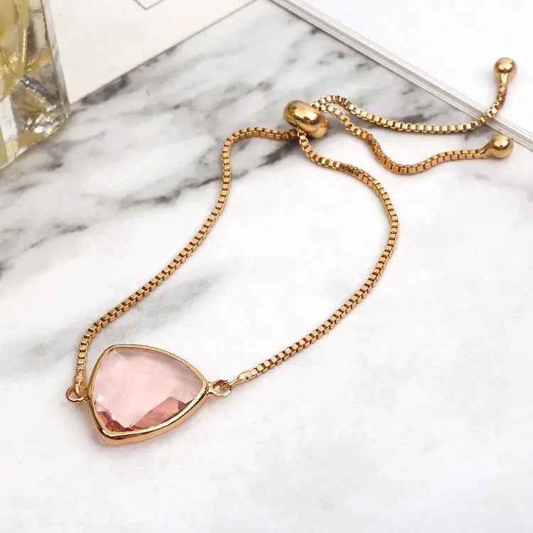 Fashion Gold Plated Copper Adjustable Box Chain Bracelet Gifts Creative Multicolor Triangle Gemstone Crystal Bracelets Women