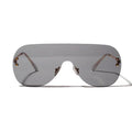Wholesale Fashion Retro Women Oversized Copper Frame PC Lens Sunglasses Eyewear UV400 Big Frame One-piece Sun Glasses W3050