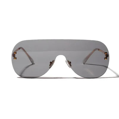 Wholesale Fashion Retro Women Oversized Copper Frame PC Lens Sunglasses Eyewear UV400 Big Frame One-piece Sun Glasses W3050