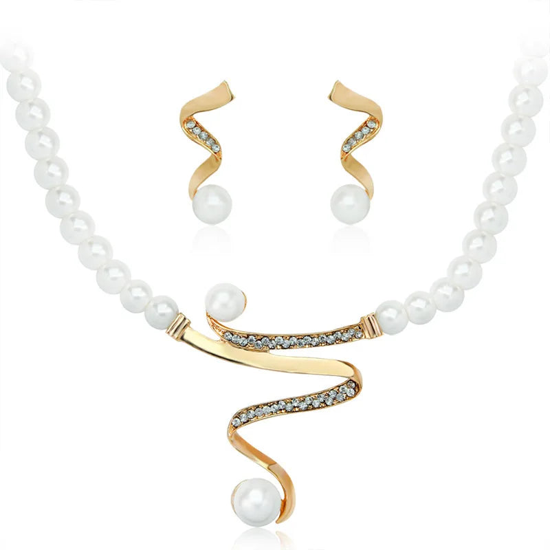 Deep V Collarbone S-shaped Custom Crystal Pearl Wedding Necklaces Earring Fashion Fine Jewelry Bridal Necklace Sets for Women