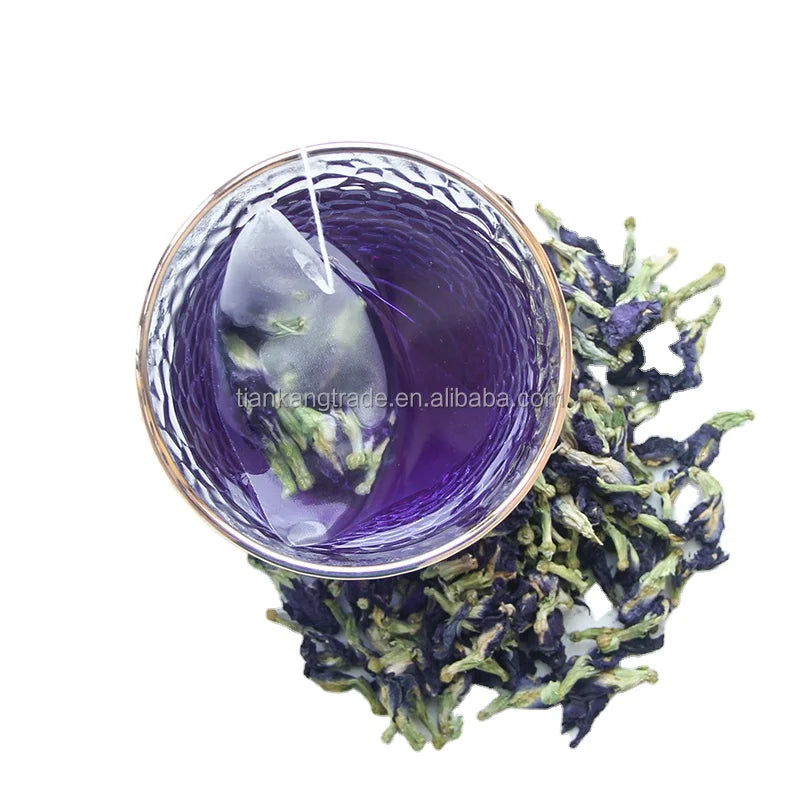 Factory Detox Pure Dried Butterfly Pea Flowers Pyramid Triangle Tea Bags with String Custom Private Label Organic Herbal Tea