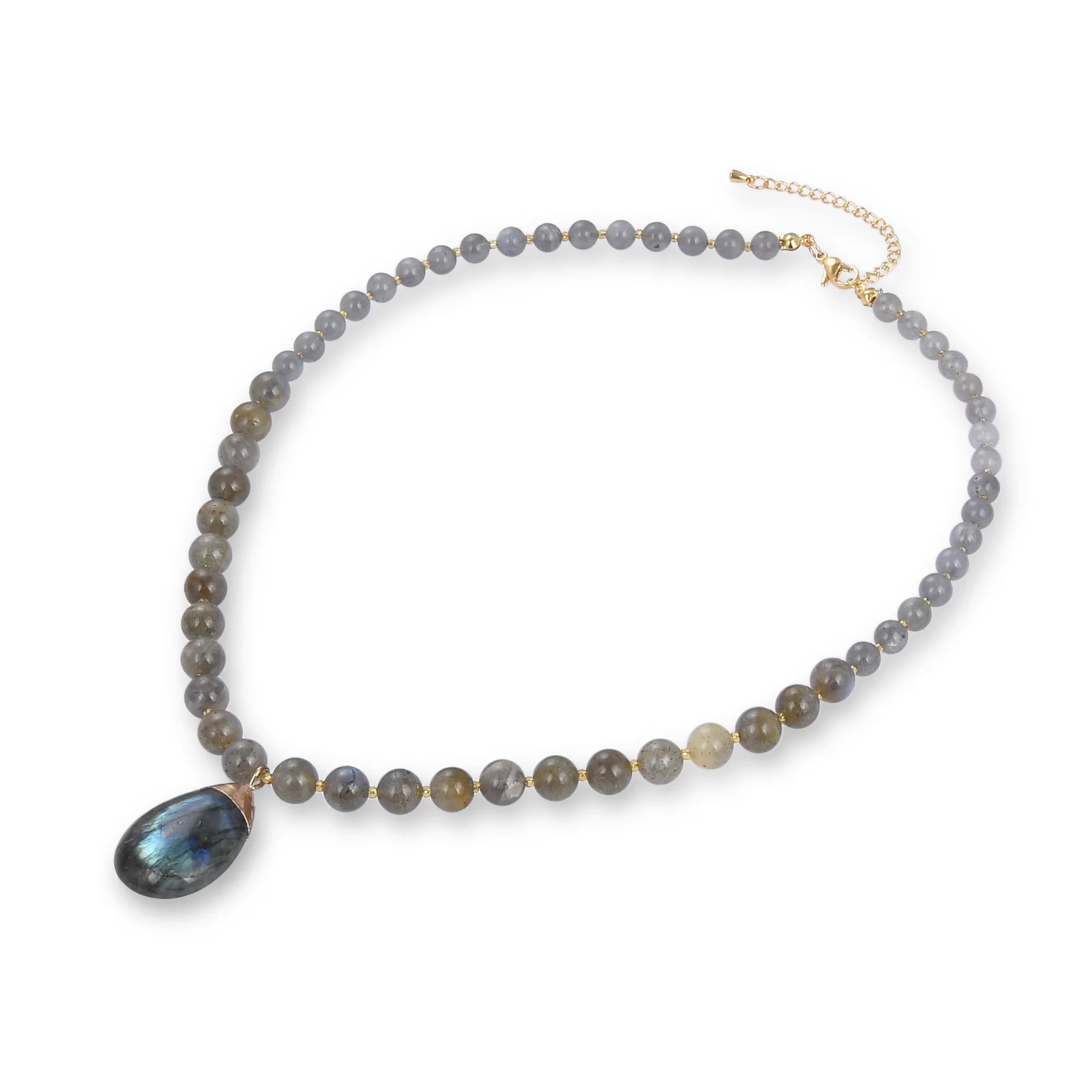 Wholesale Natural 6mm+8mm Labradorite Amethyst Beads Necklace Drop Shaped Pendant Jewelry Necklaces