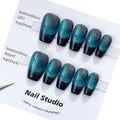 Handmade 10pcs 3D Luxury French Tip Nails Cat Eye Pearl Coffin Ballerina Artificial Fingernails Press on Nails Wholesale