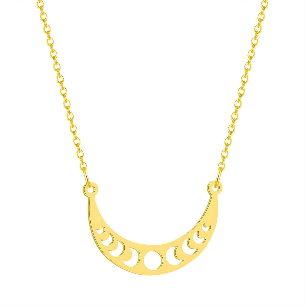 SC Wholesale Simple Sun Moon Necklace Moon Phase Pendant Necklace 14K Gold Plated Stainless Steel Necklace Gifts for Women