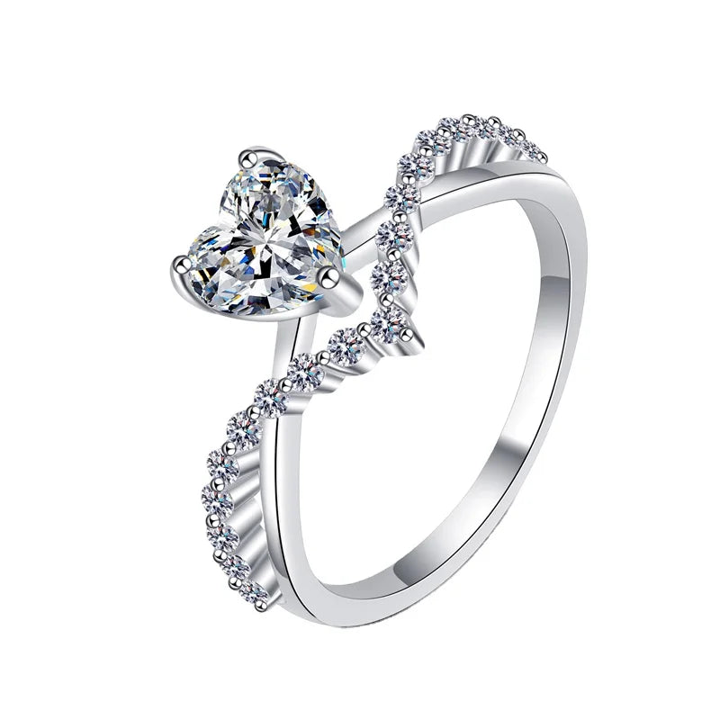 D Color Vvs1 Luxury Heart Shape 1 Carat Moissanite Women 925 Silver  Engagement Moissanite Ring