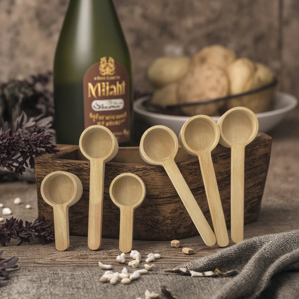 Factory Wholesale Small Beech Wood Coffee Bean Measuring Spoon Set Bamboo Cutlery for Tea Food Tableware Decorations Ornaments