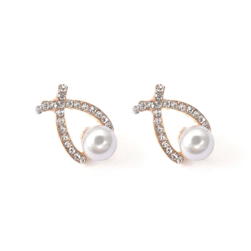 Cross Pearl Flash Drill Earrings High Grade Exquisite Fashion Earrings Wholesale of Pearl Jewelry Manufacturers