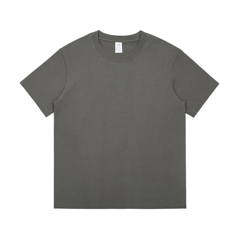 Summer Men's 230 Grams Heavy Cotton Short Sleeve T-shirt Men Loose Solid Color Base Shirt Brand T-shirt White Clothes