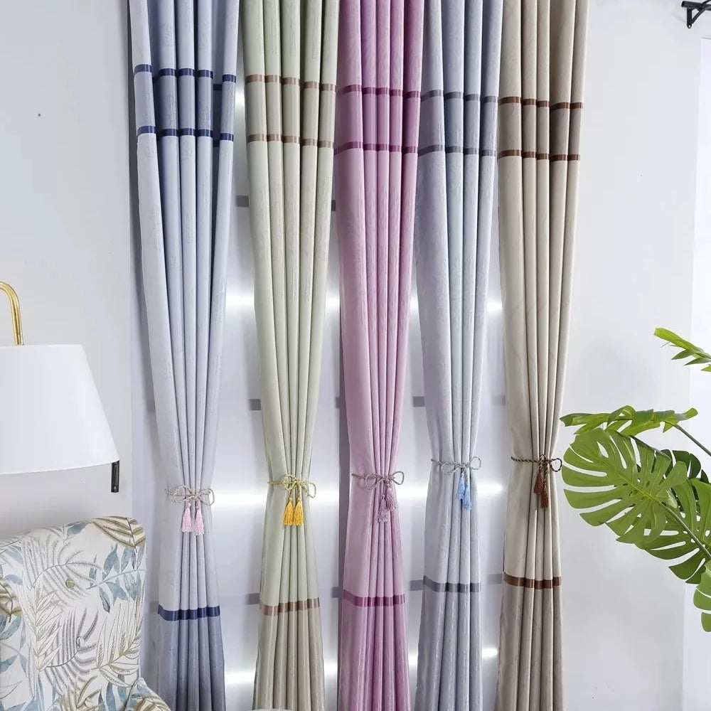 Ready Stock All Our Website Factory Wholesale Cheap Price Embossed Blackout Stripe Curtain
