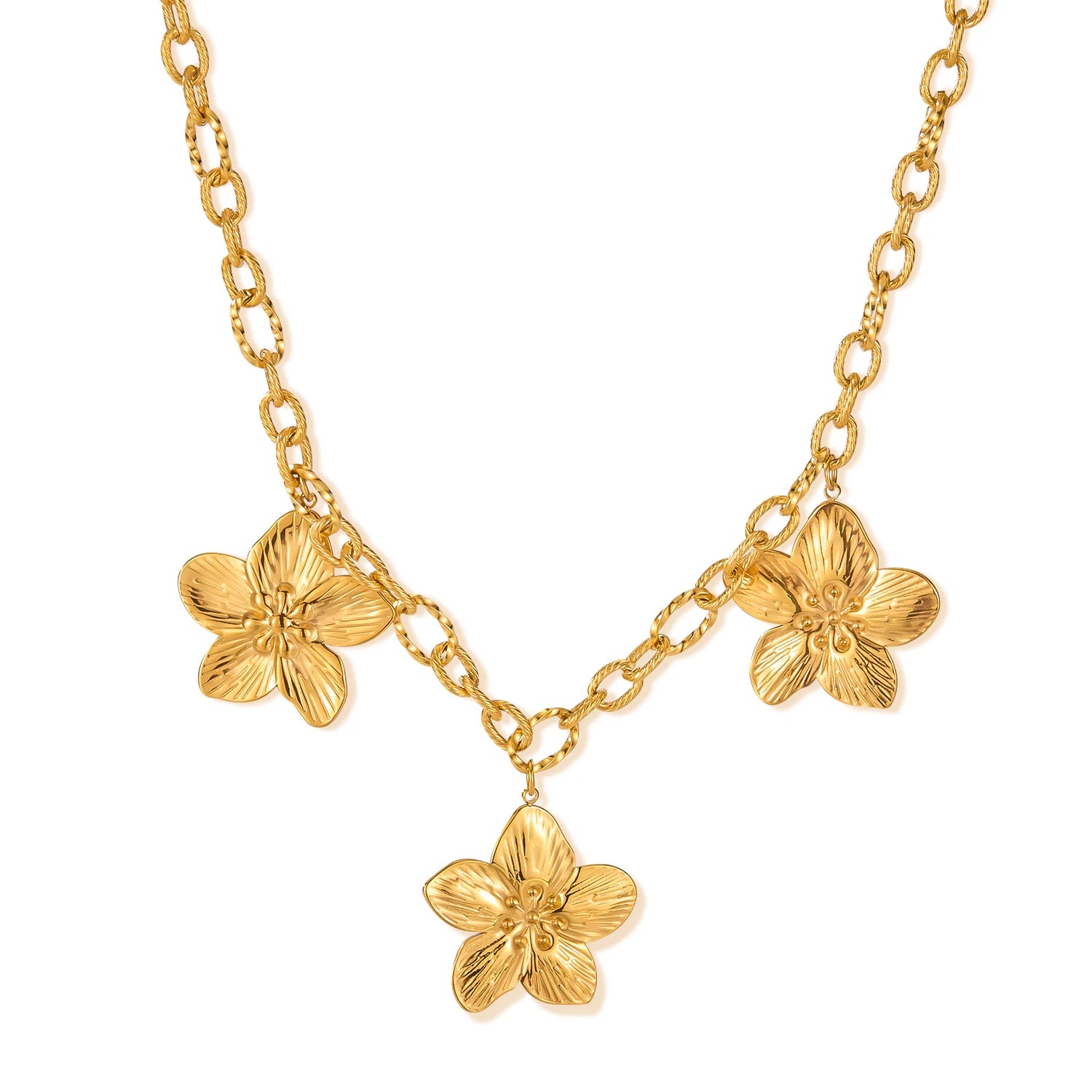 Custom Gold Plated Trendy Necklace  Customized Logo Stainless Steel Women  Flower Wholesale Necklace Big Charm Pendant