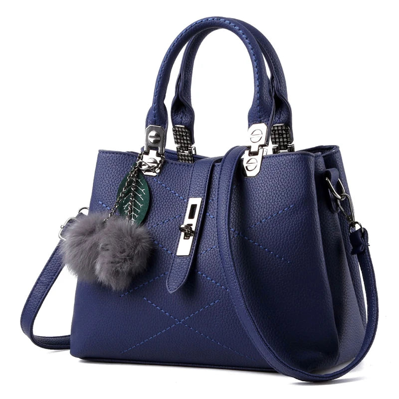 Embroidery Messenger Bags Women Leather Handbags Bags for Women Sac a Main Ladies Hair Ball Hand Bag