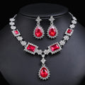 New Design Wholesale 2pcs Exquisite Red Cubic Zirconia Bride Wedding Necklace Earrings Jewelry Sets